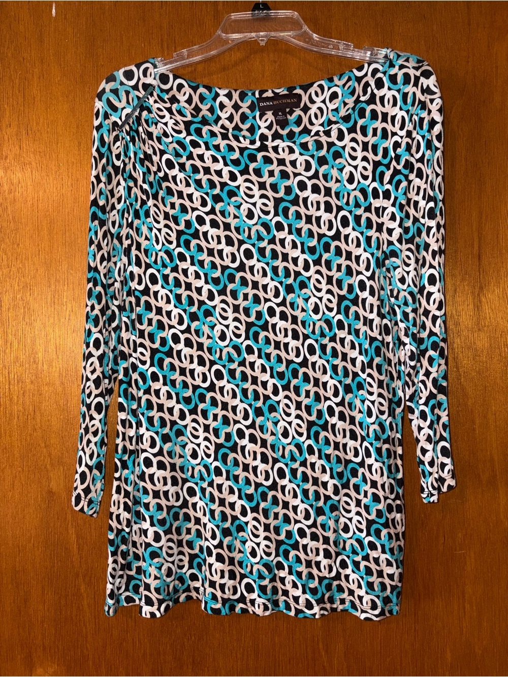 Dana Buchman Teal & Black Patterned Long Sleeve Top XL